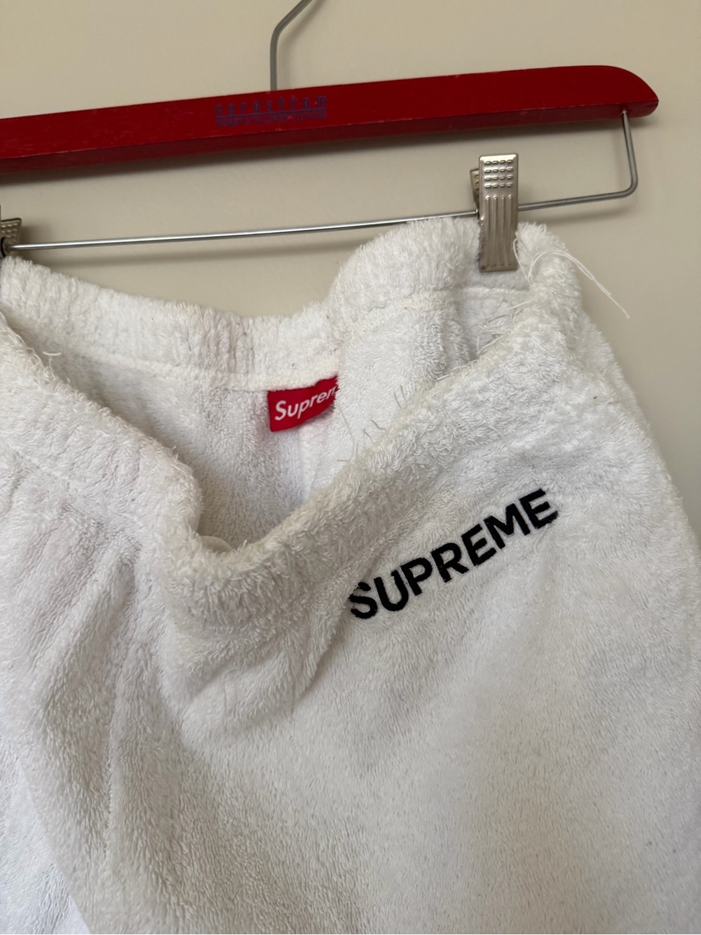 Supreme White Terry Shorts with Black Embroidered Logo - Picture 2 of 7